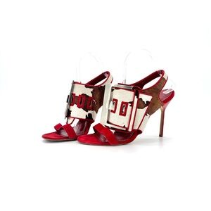 Manolo Blahnik Martamucco Buckle Cow Print Pony Style Calf Hair Sandals 40